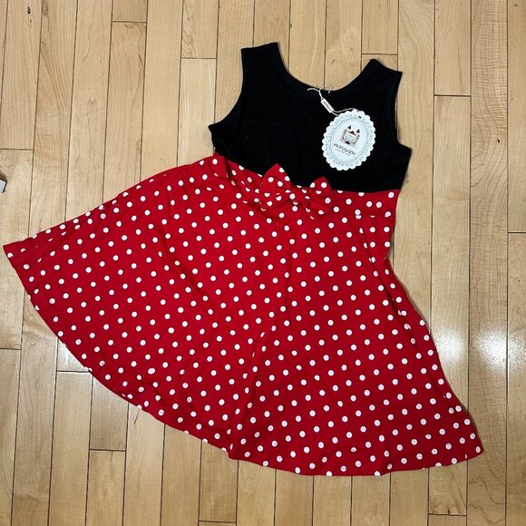 New NWT Minnie Mickey Mouse Disney Inspired Dress Size 8-10 Polka Dot - Picture 2 of 9